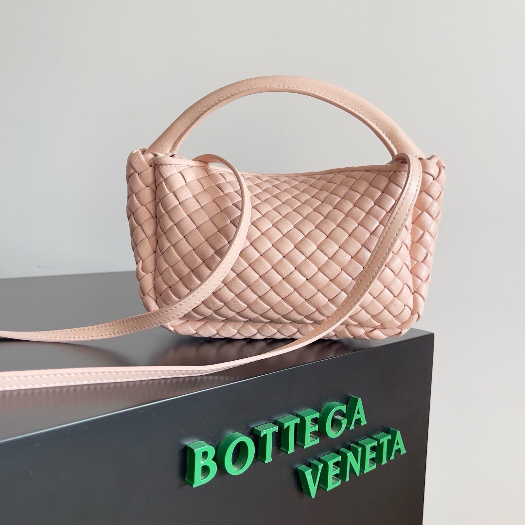 Bottega Veneta Small Cobble Top Handle bag in Cameo, crafted from padded Intreccio leather