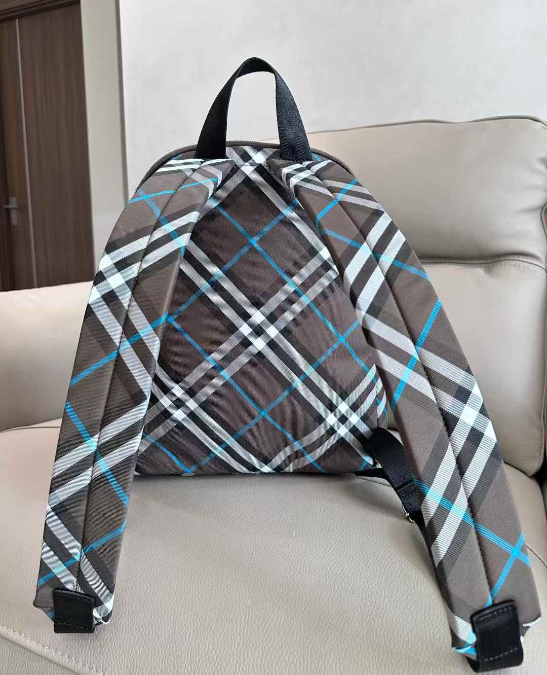 Burberry Check and Leather Backpack in Dark Birch Brown
