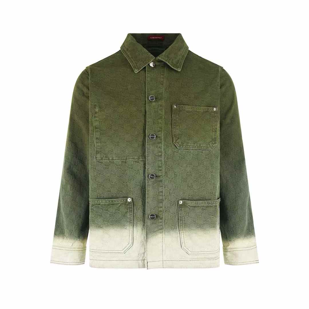 Gucci Le Mont Saint Michel The Real Work Jacket with an olive green and white dip-dye effect.