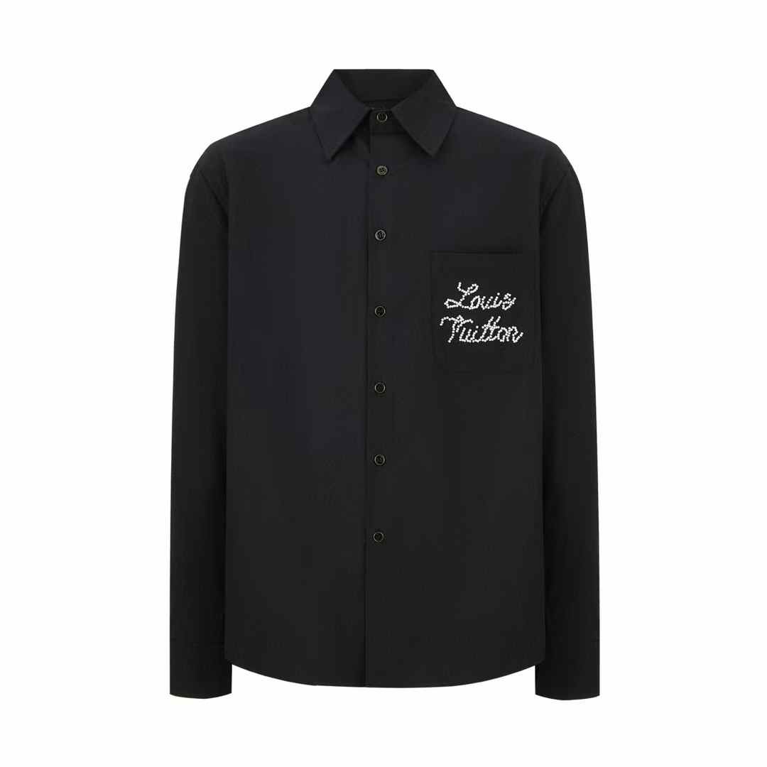 LV Embroidered Signature Long-Sleeved Shirt made from a blend of cotton and silk.