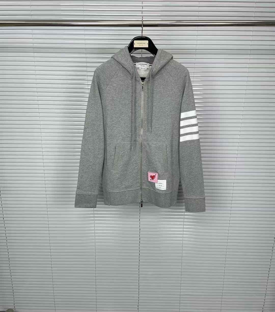 Thom Browne Classic Loopback 4-Bar Full Zip Hoodie in grey cotton