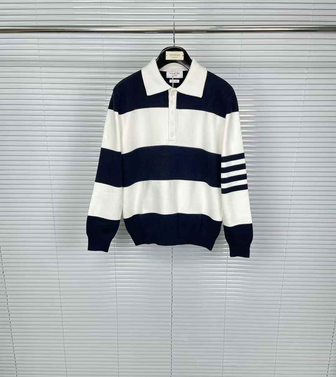 Thom Browne striped long-sleeve polo shirt with four-bar detail