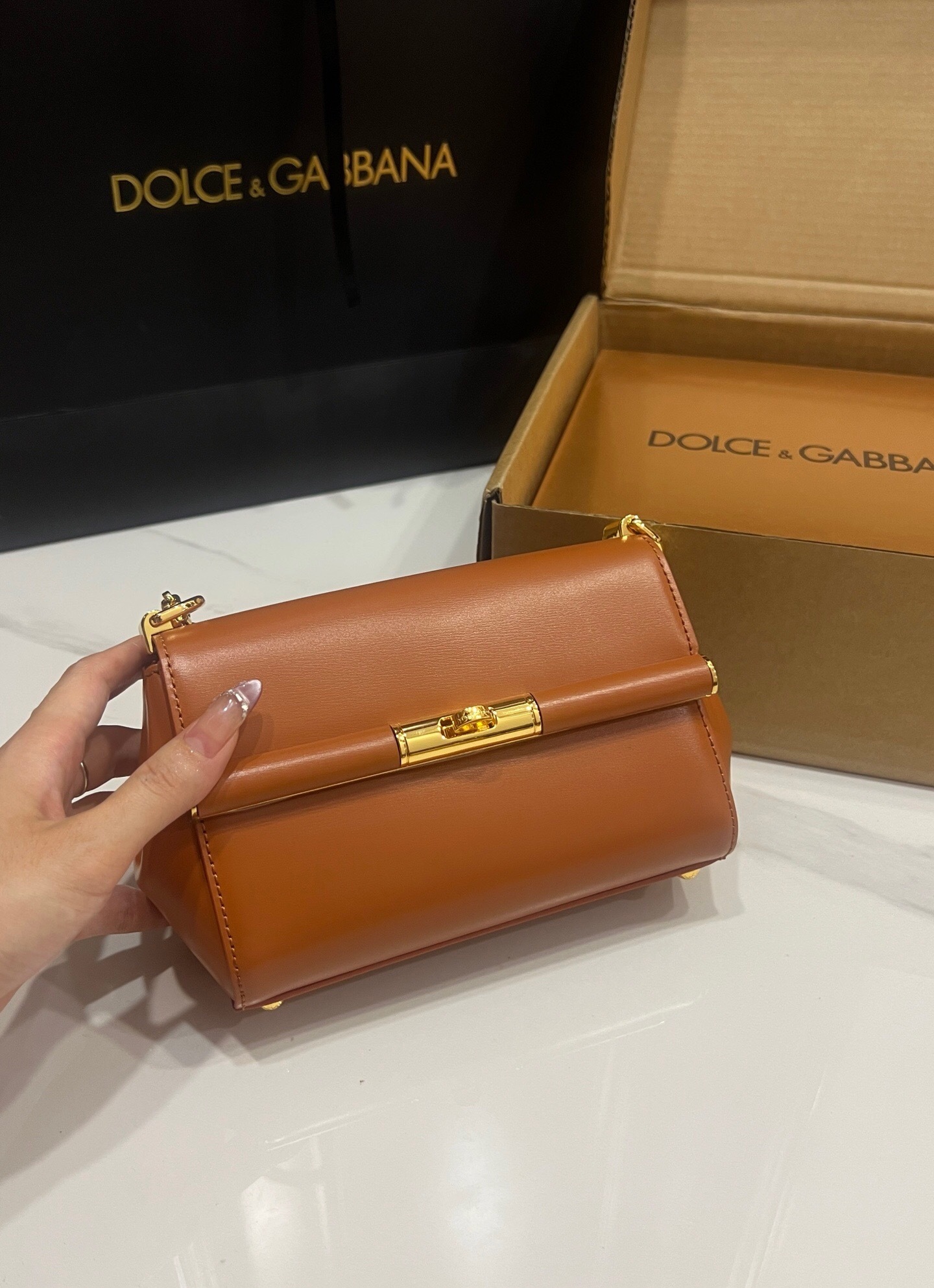 Dolce & Gabbana Marlene Mini leather shoulder bag in brown