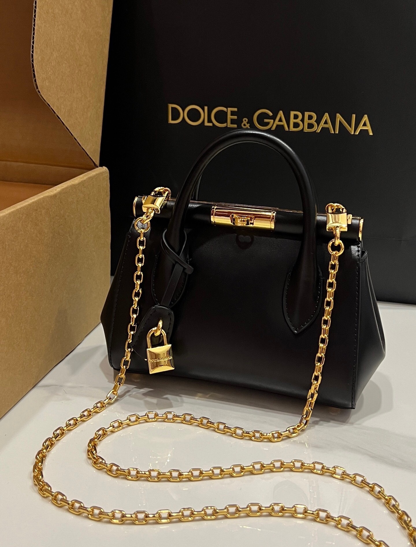 Dolce & Gabbana Marlene Frame tote bag in black leather