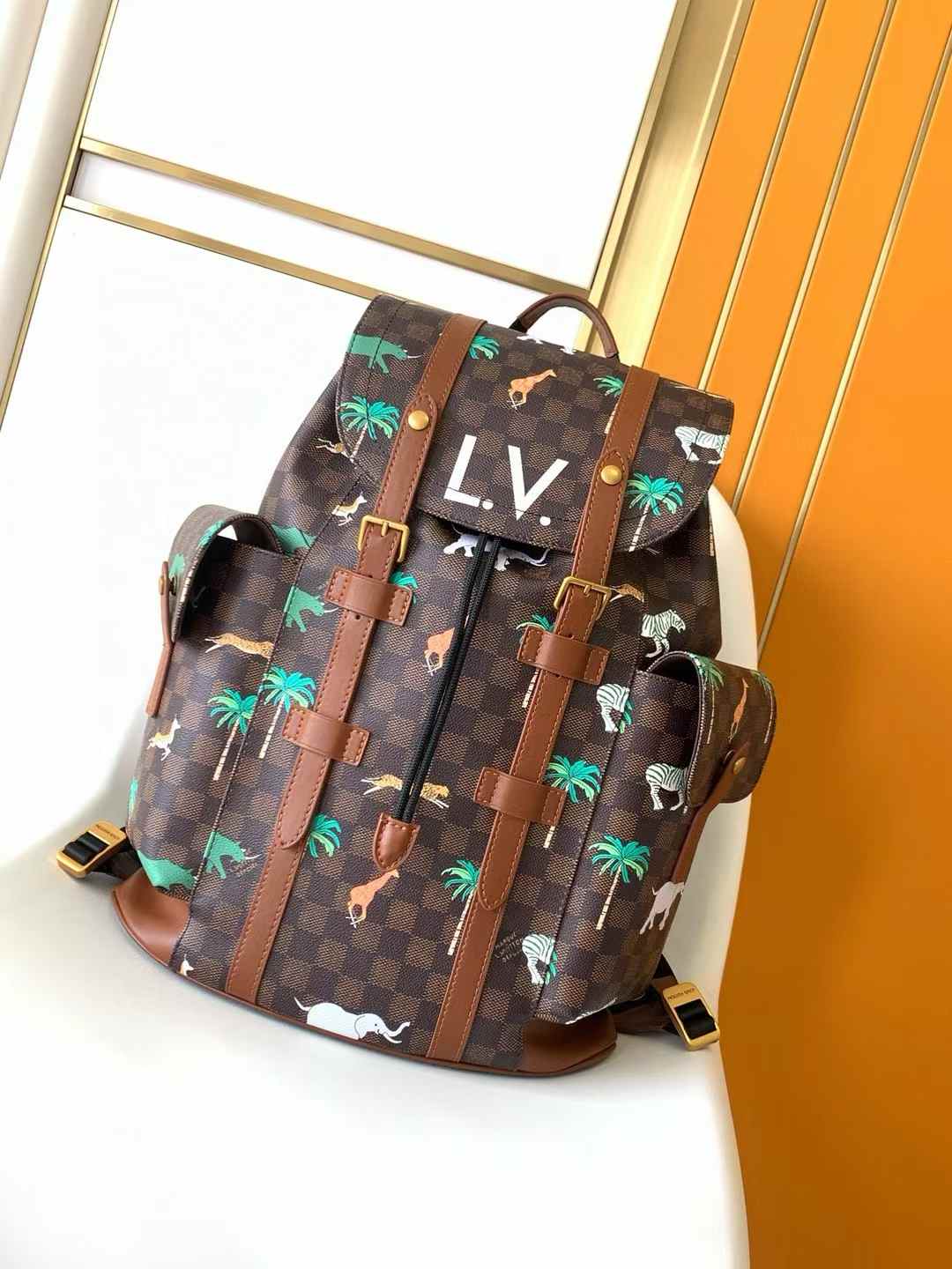 LV Christopher backpack jungle print Monogram canvas