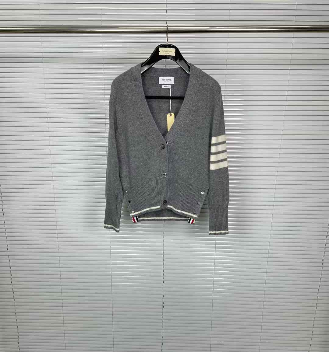 Thom Browne 4-Bar knitted cardigan in grey merino wool