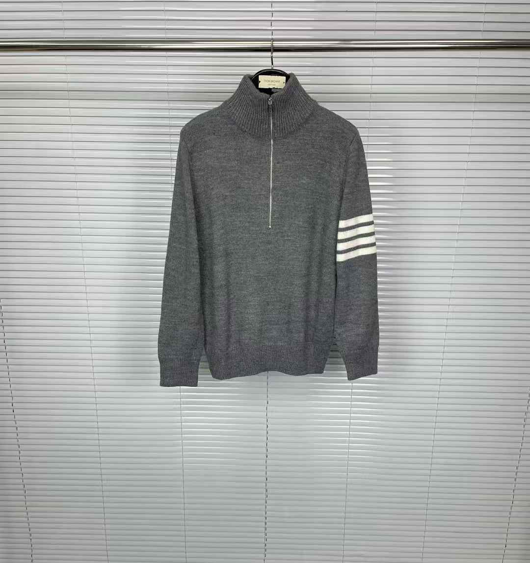 Thom Browne 4-Bar virgin wool half-zip sweater in light grey