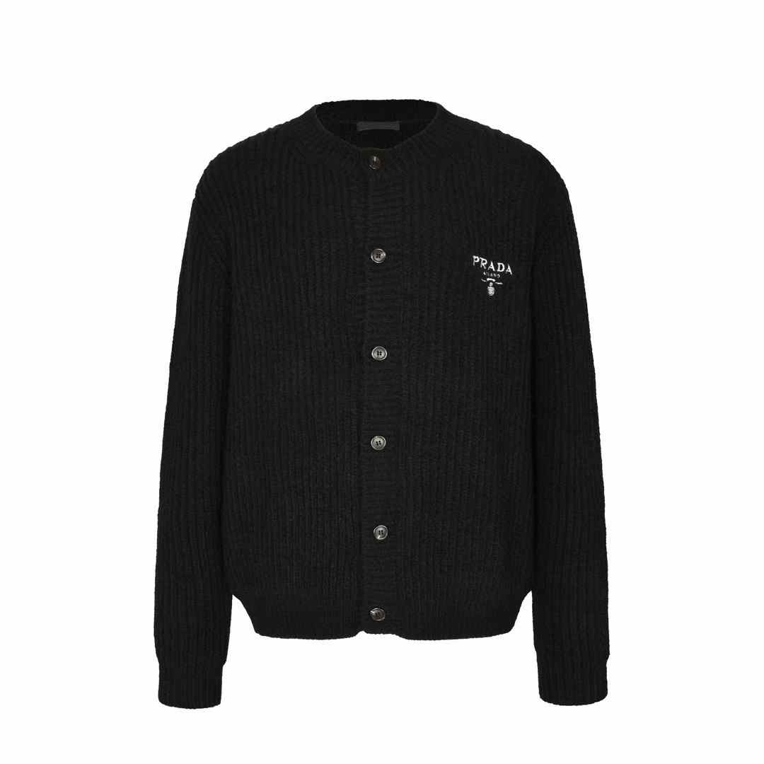Prada ribbed-knit cashmere and wool cardigan in black