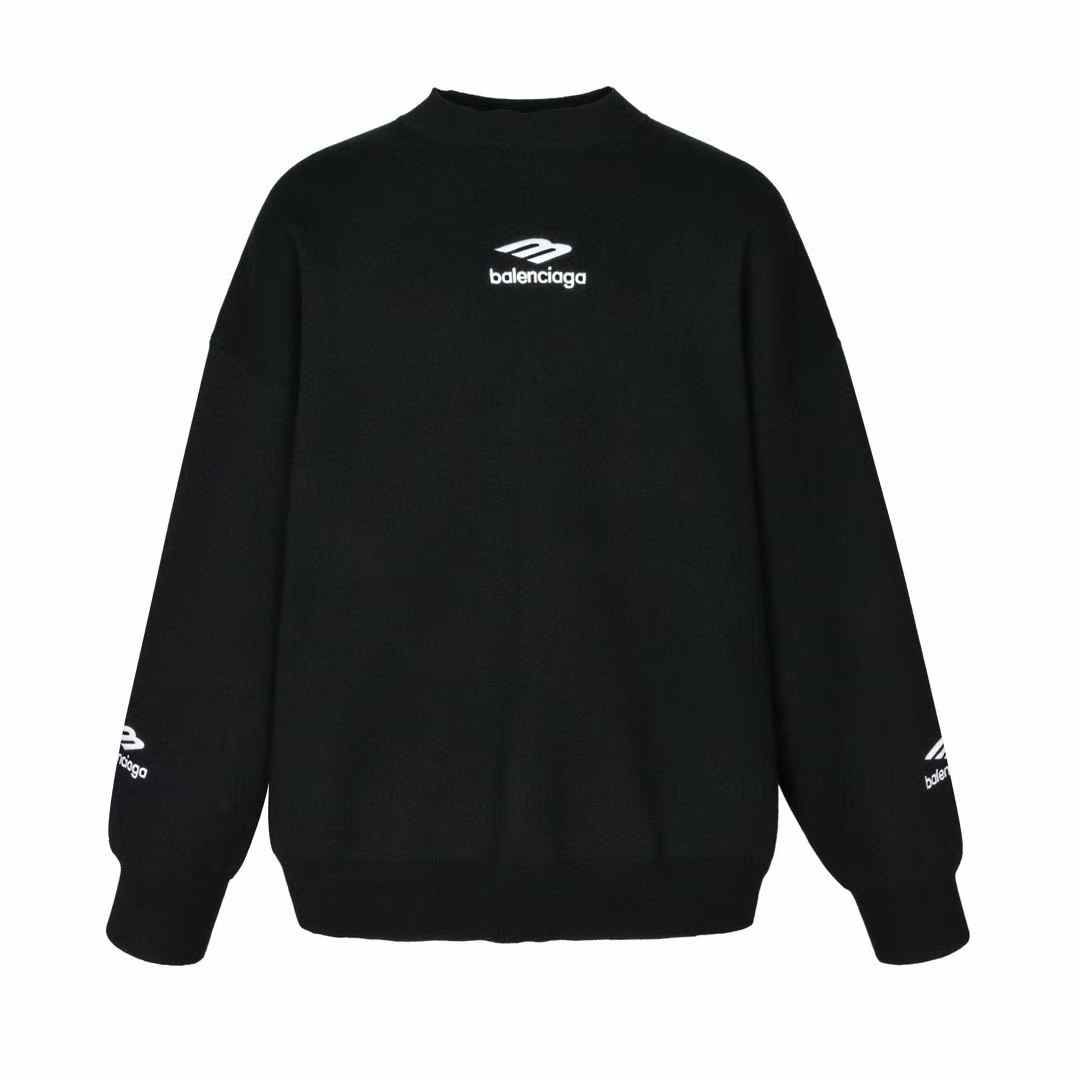 Balenciaga black crew-neck sweater with a logo printed on the back and sleeves