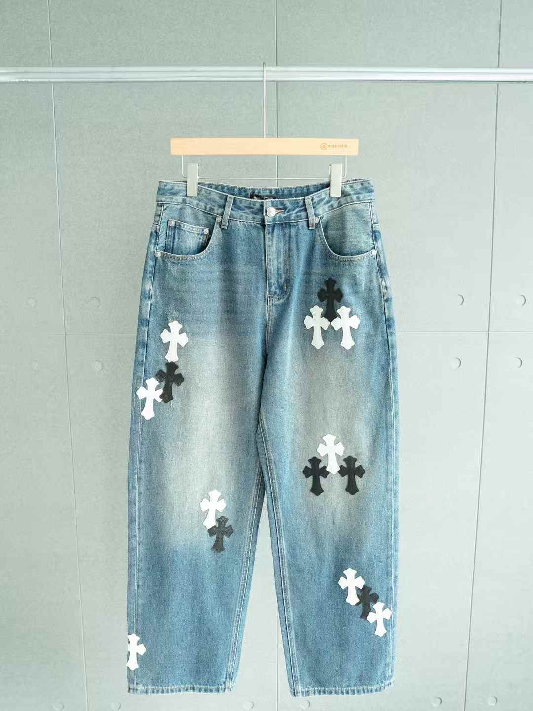 Chrome Hearts cross patch denim jeans blue