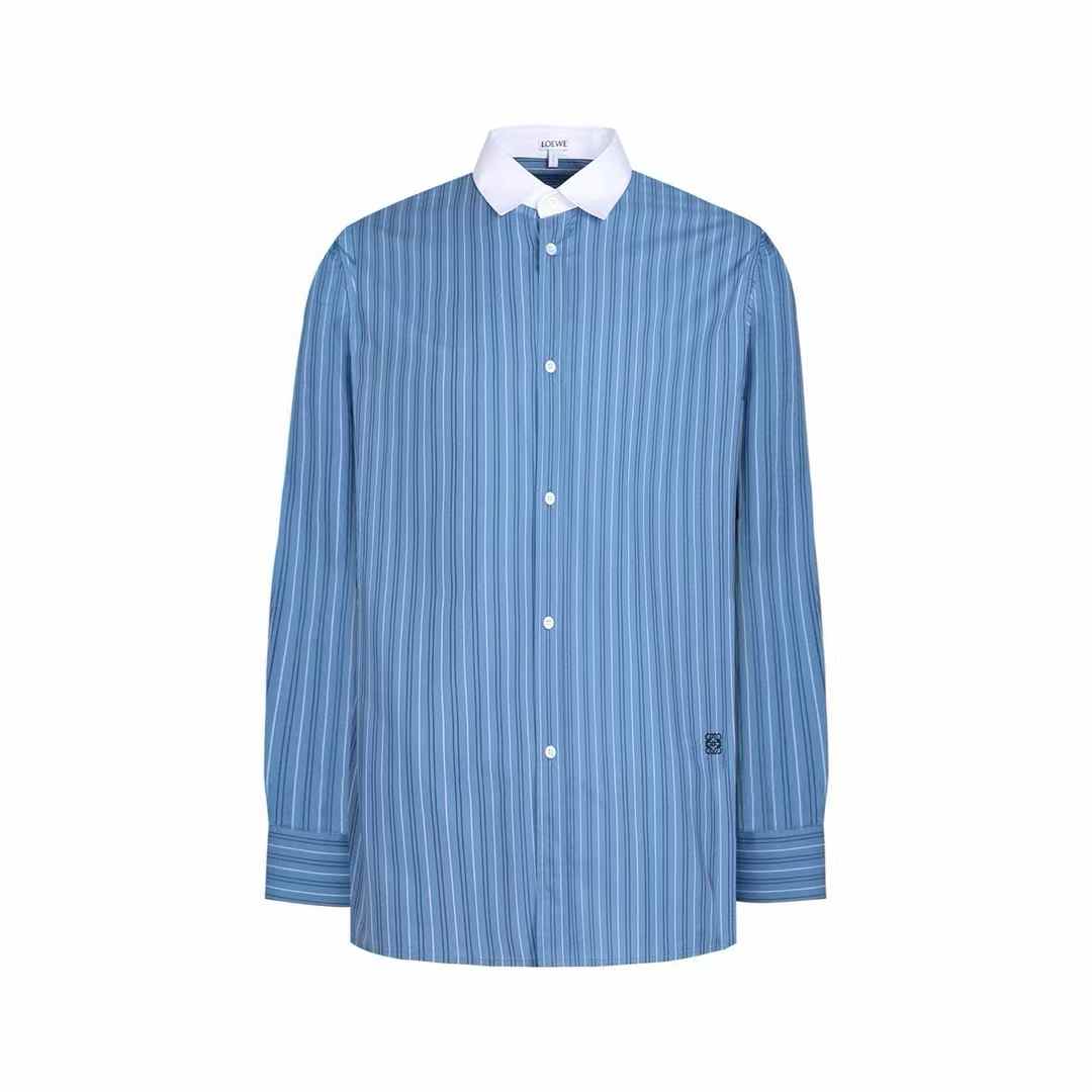 Loewe striped cotton poplin shirt in Stone Blue