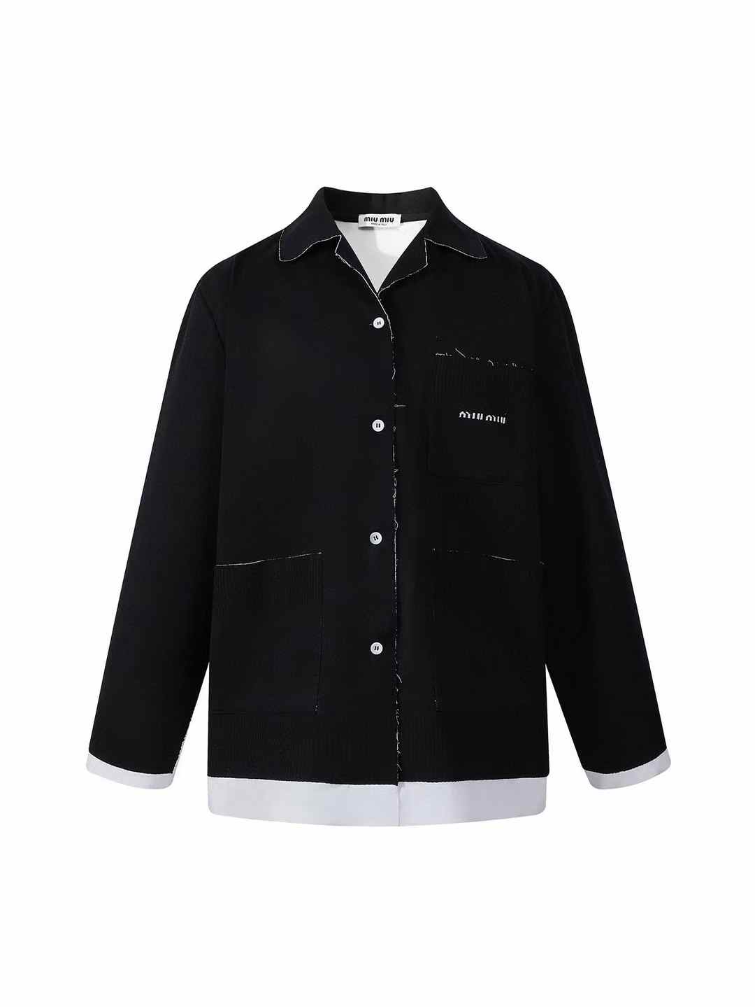 Miu Miu navy blue and white knit and poplin shirt