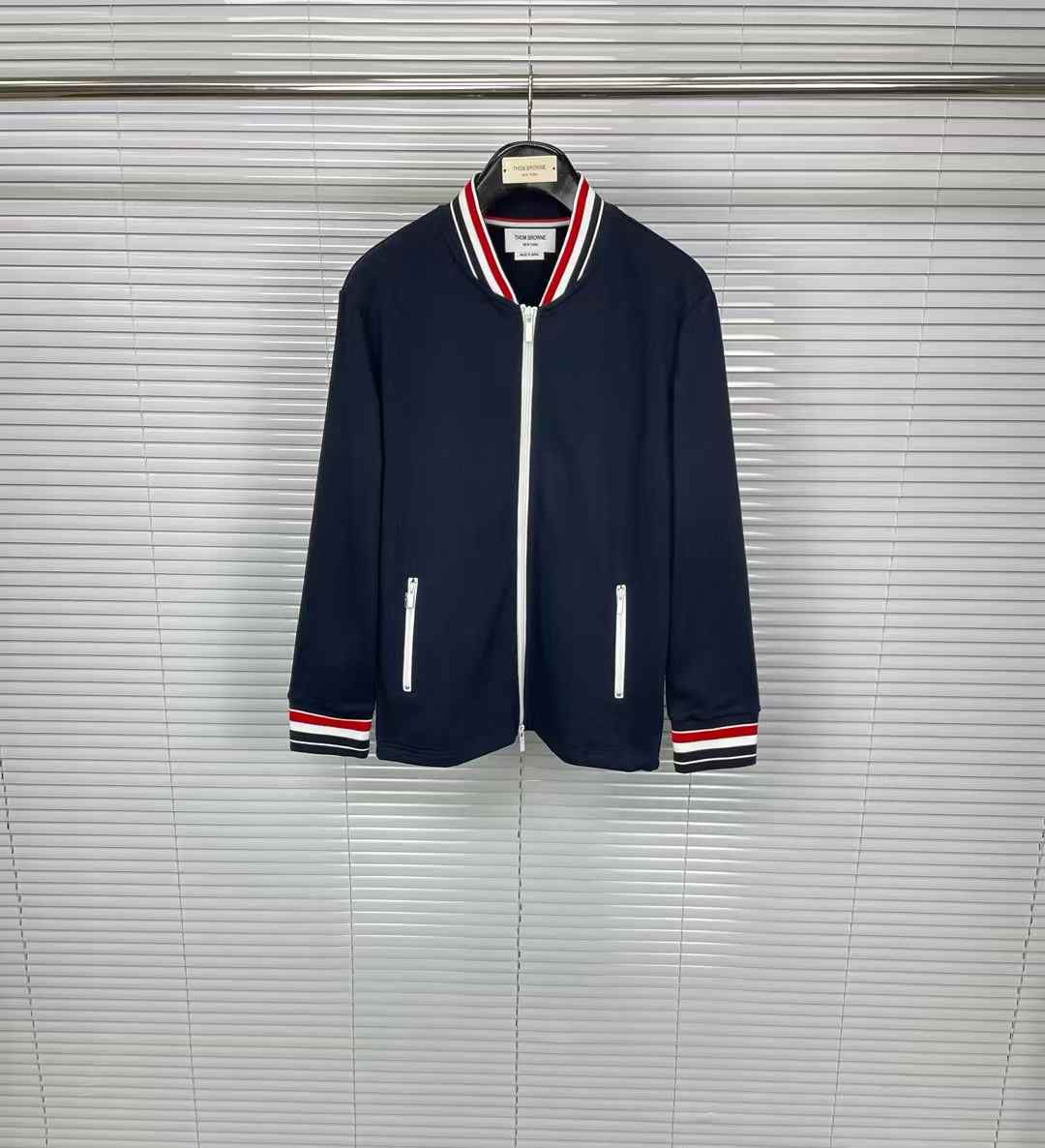 Thom Browne RWB-stripe Bomber Jacket in navy blue