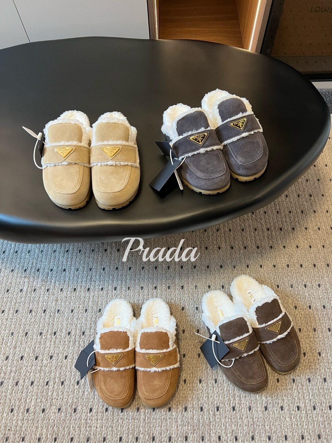 Prada Shearling Slippers in beige suede all colors