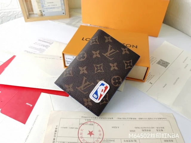 LV x NBA Pocket Organizer cowhide leather monogram NBA logo patch