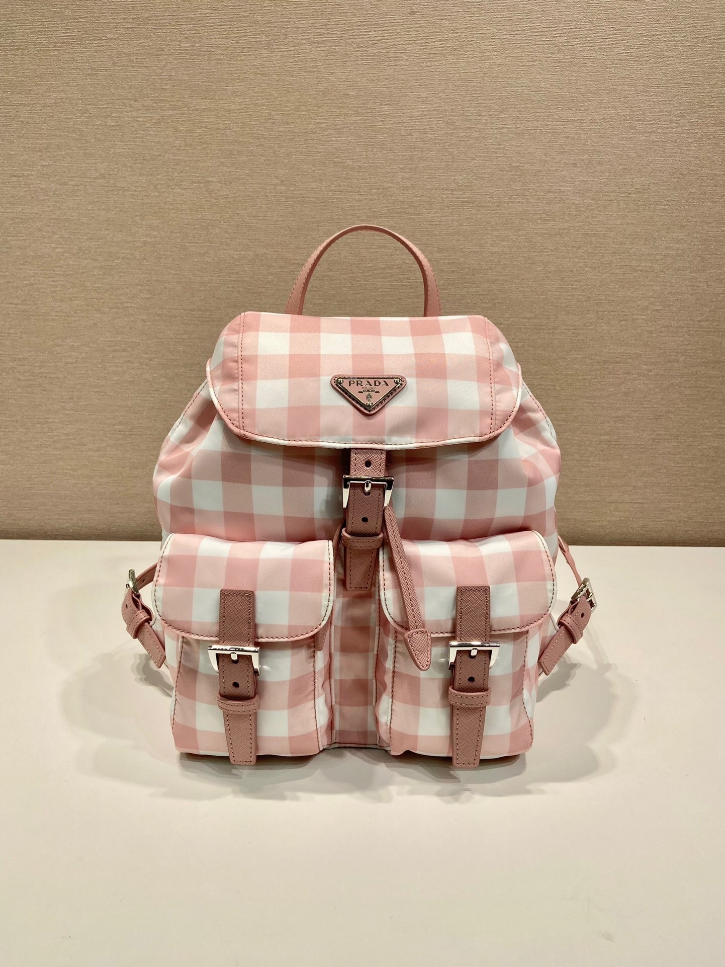 Prada Small Printed Re-Nylon Backpack Alabaster Pink