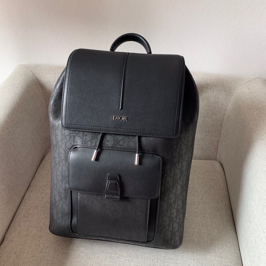 Dior Motion backpack Oblique Mirage technical fabric and grained calfskin Black
