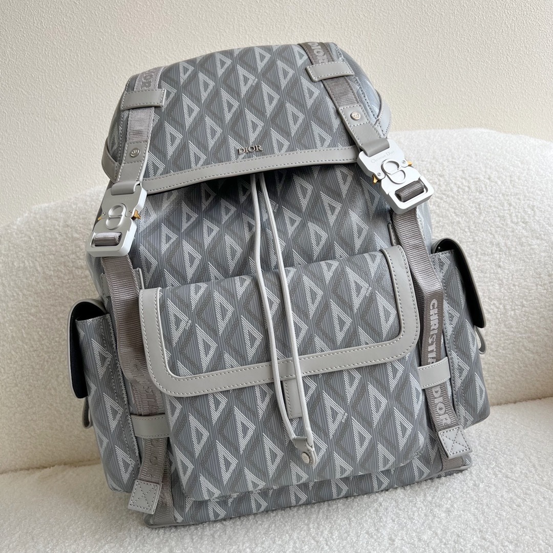 Dior Hit the Road backpack gray CD Diamond canvas grained calfskin