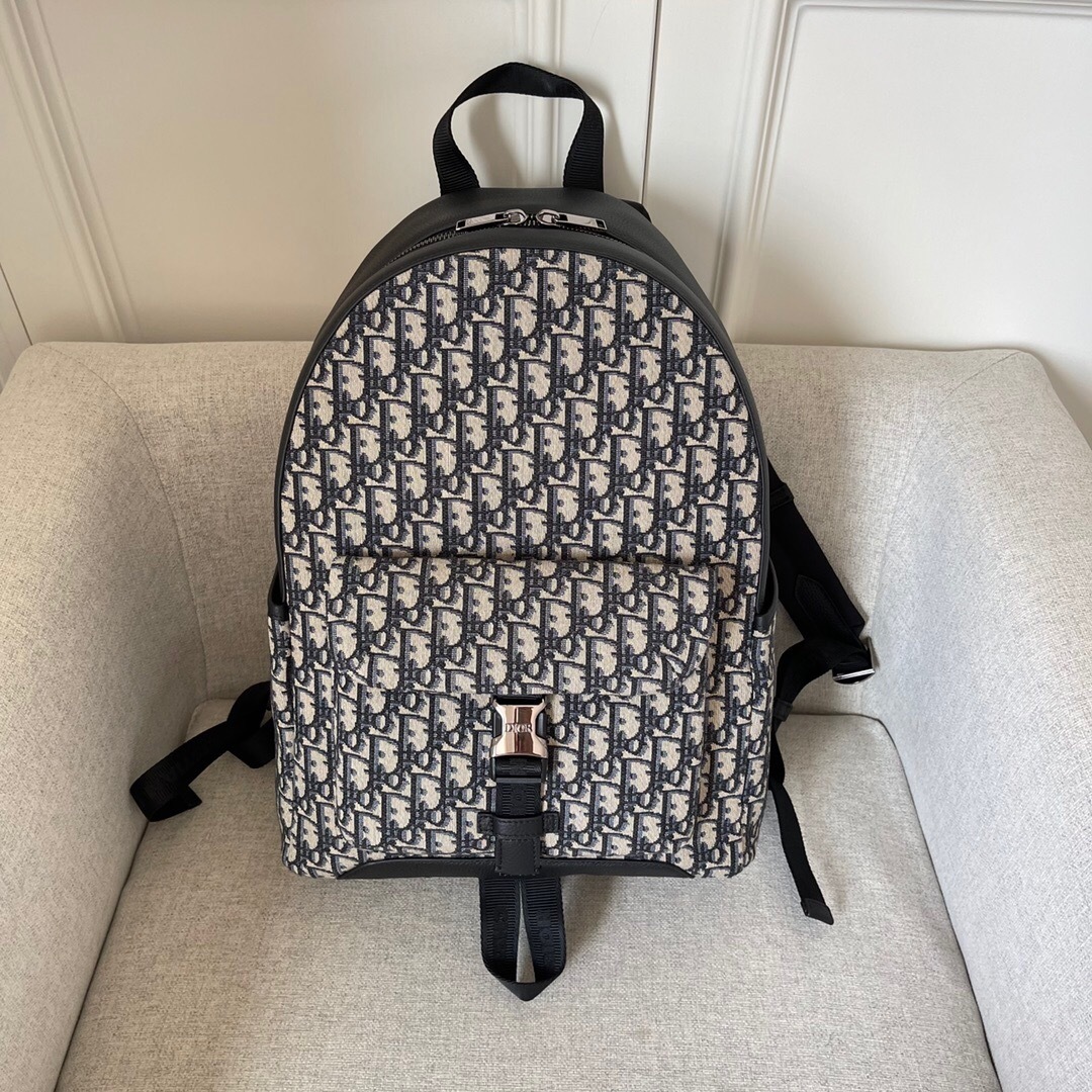 Dior Explorer Backpack beige and black Oblique jacquard canvas