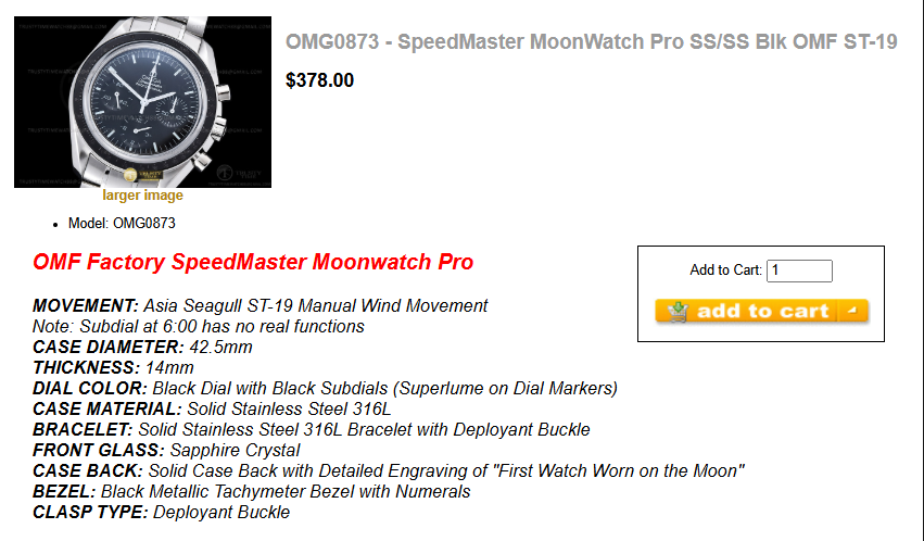 OMG0873-SpeedMaster MoonWatch Pro ss/ss BIk OMF ST-19 $378.00