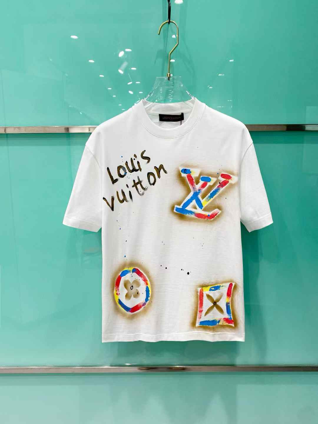LV white t-shirt with hand-painted logos