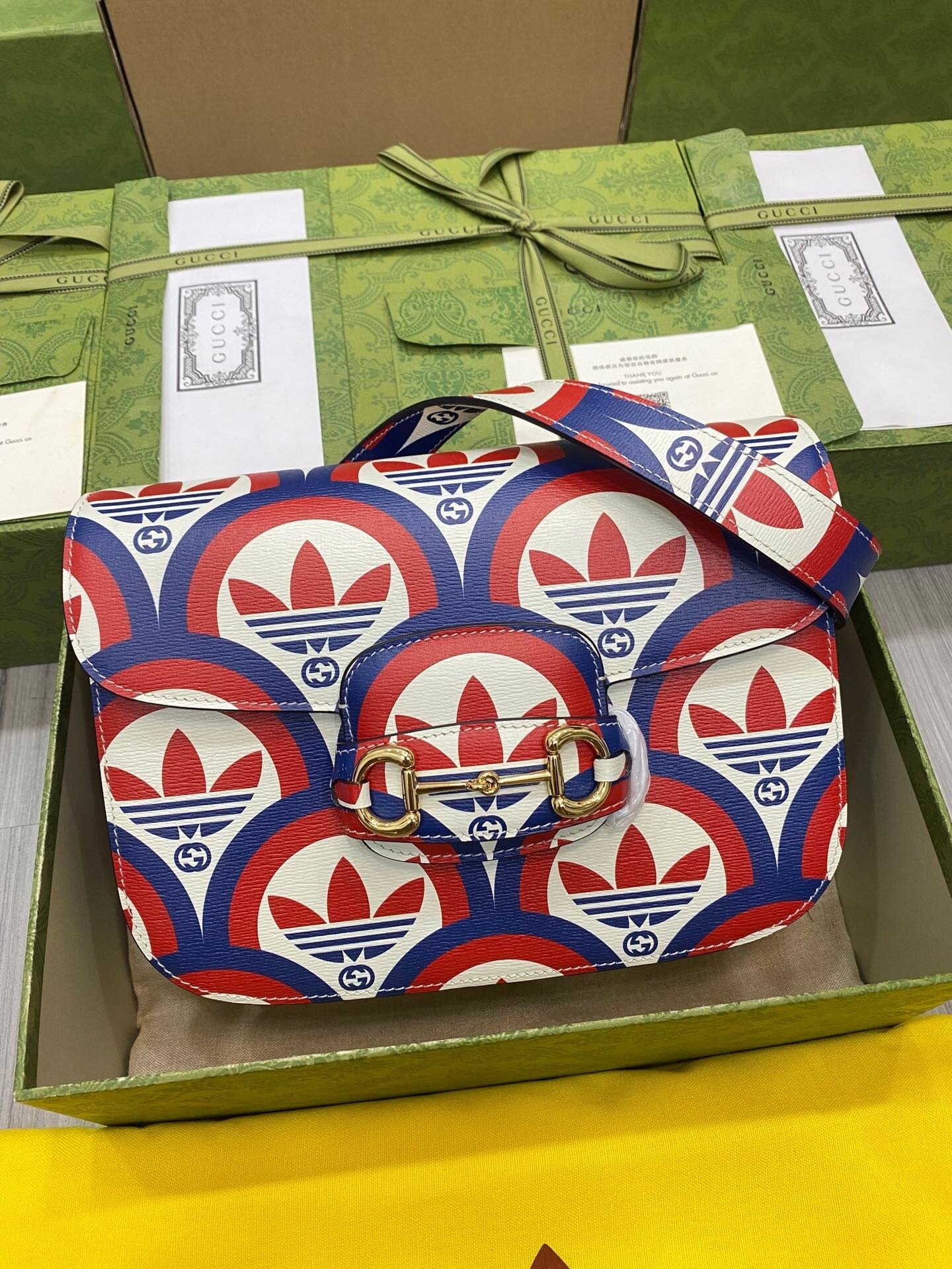 Gucci x adidas Horsebit 1955 shoulder bag  blue and red print