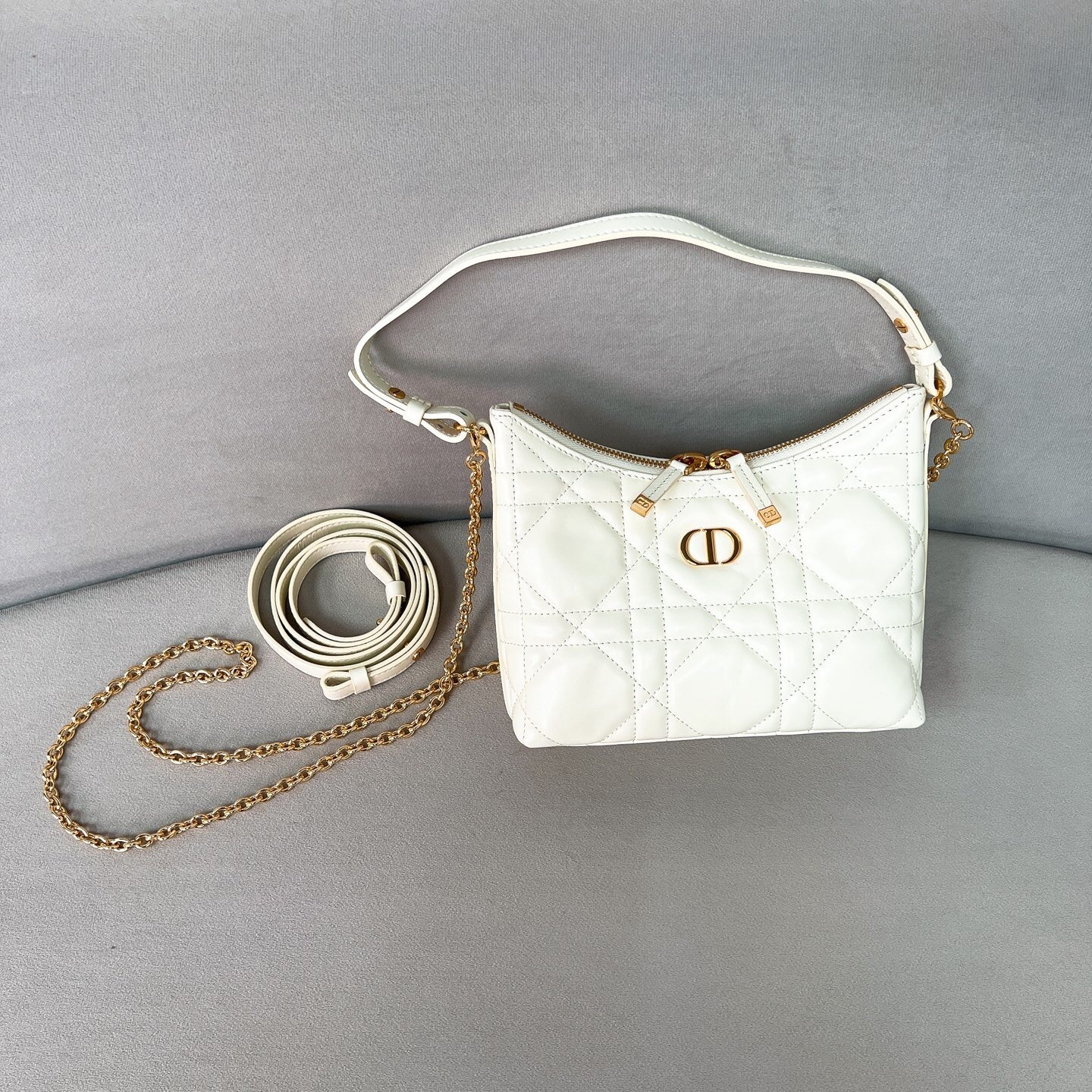 Dior Miss Caro Mini Bag in white Macrocannage lambskin