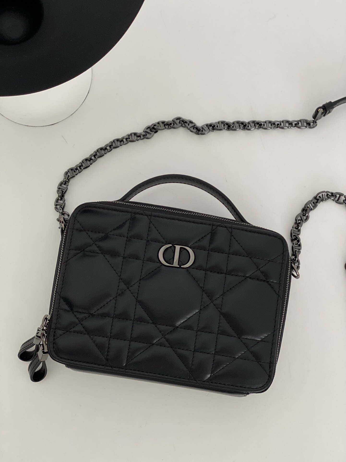 Dior Caro Box bag quilted Macrocannage calfskin leather black