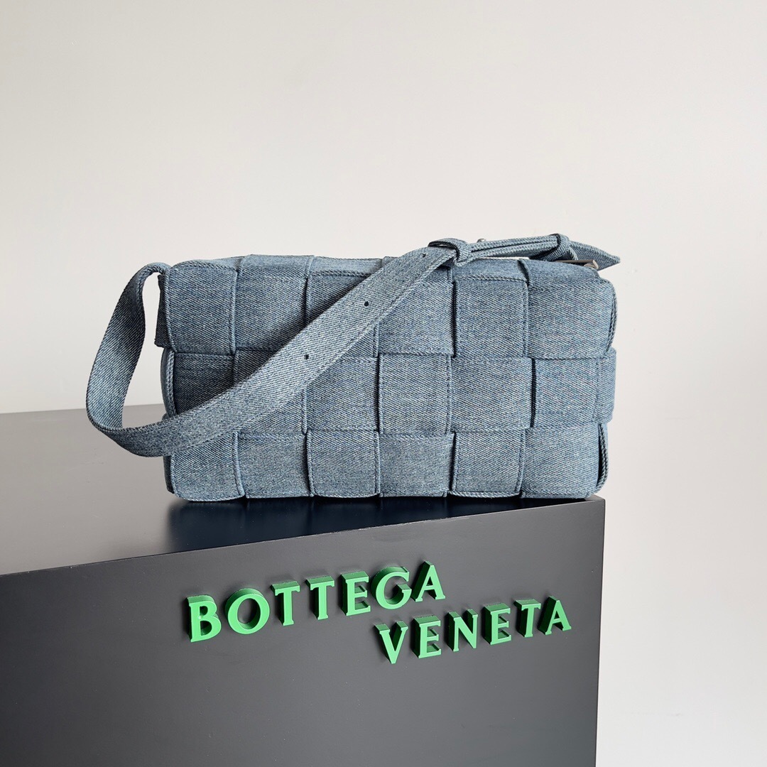 Bottega Veneta Cassette intrecciato denim cross-body bag in washed indigo