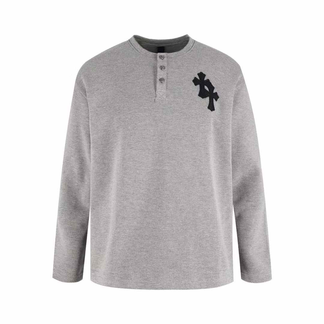 Chrome Hearts waffle henley long sleeve sweatshirt in gray