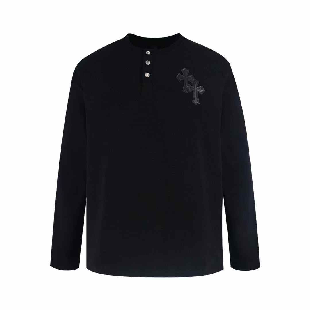 Chrome hearts henley collar waffle sweatshirt black