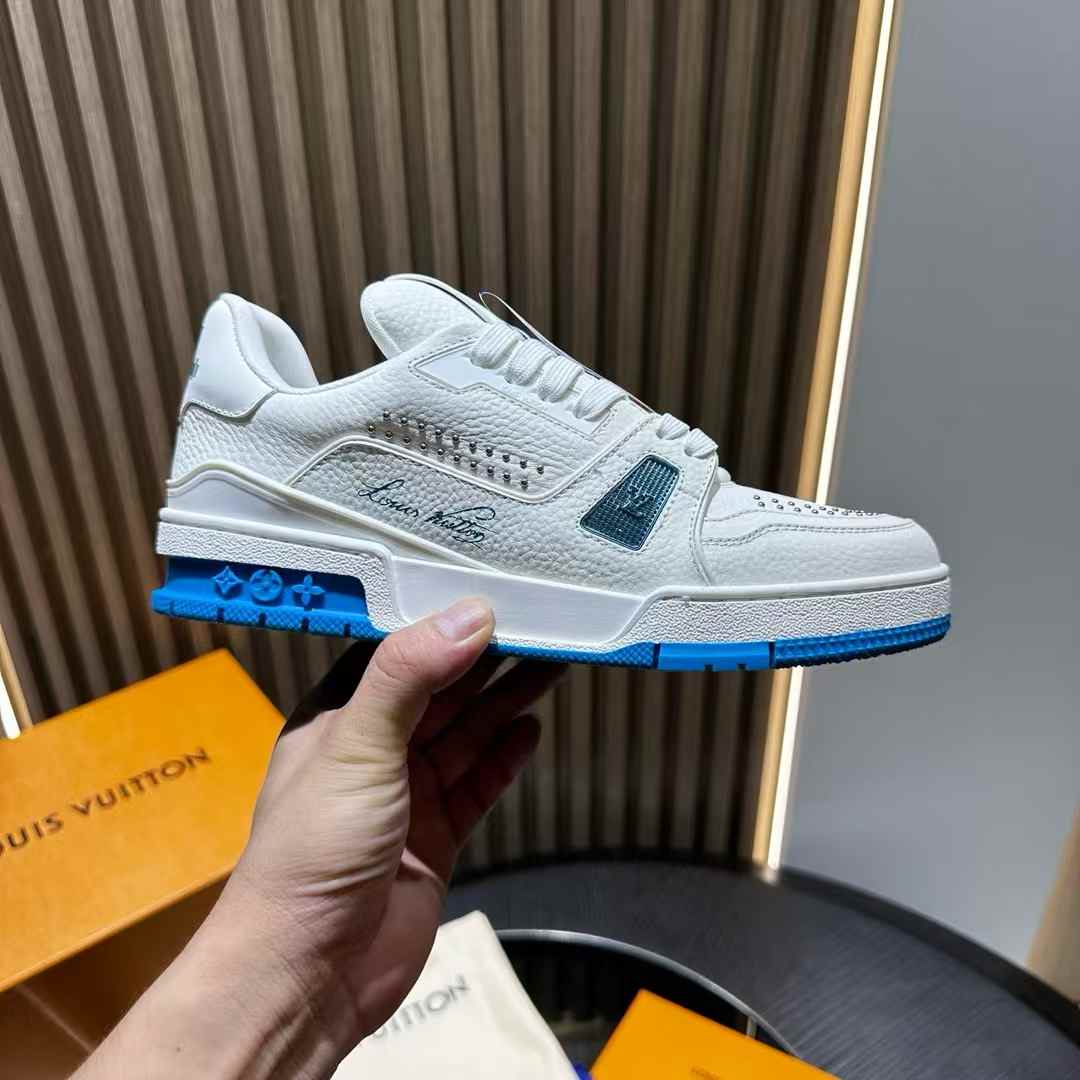 LV Trainer Signature sneaker in white and blue
