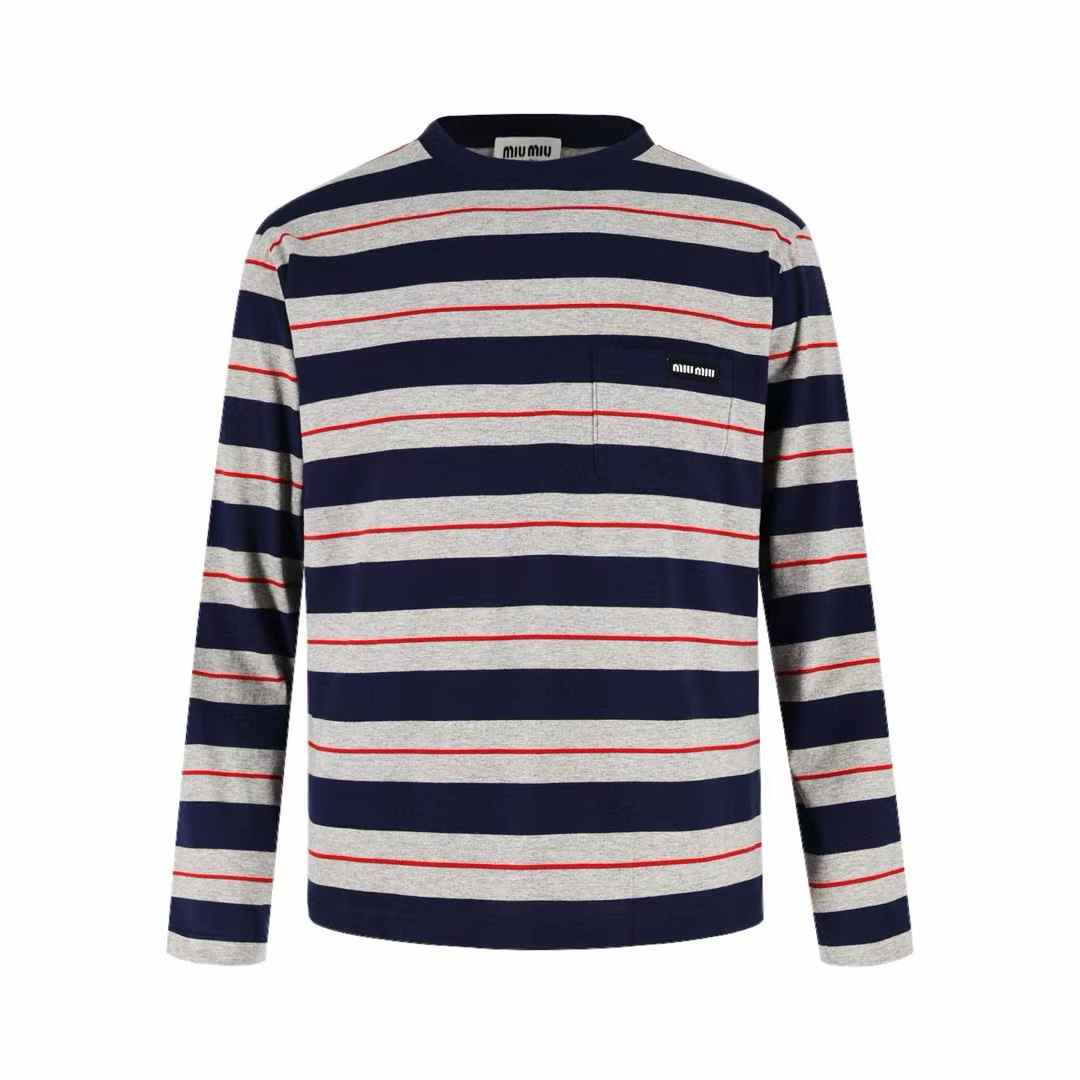Miu Miu striped cotton jersey long-sleeved T-shirt