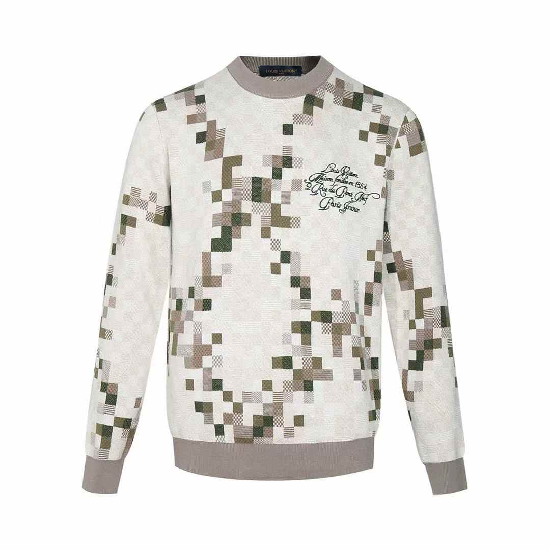 LV Graphic Crewneck sweatera pixelated "snakoflage" motif cream and brown tones