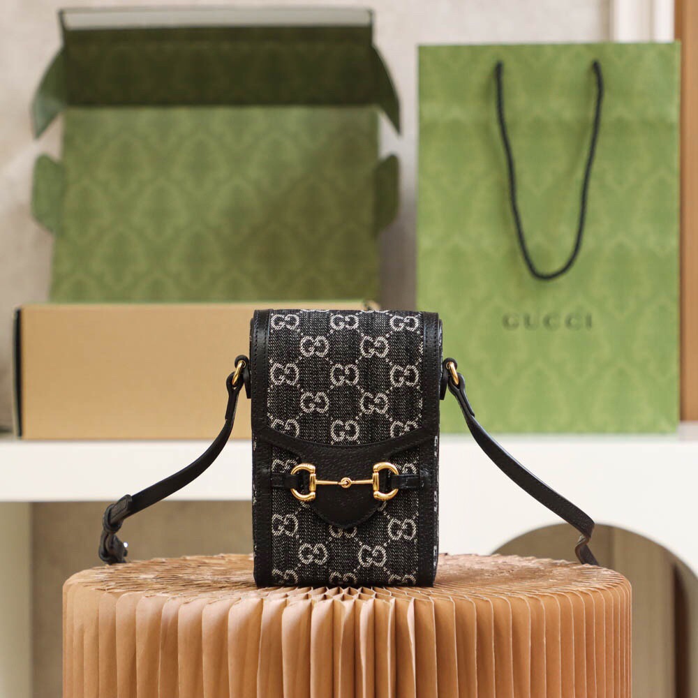 Gucci GG Denim 1955 Horsebit Mini Bag Size 11.5x17x4cm