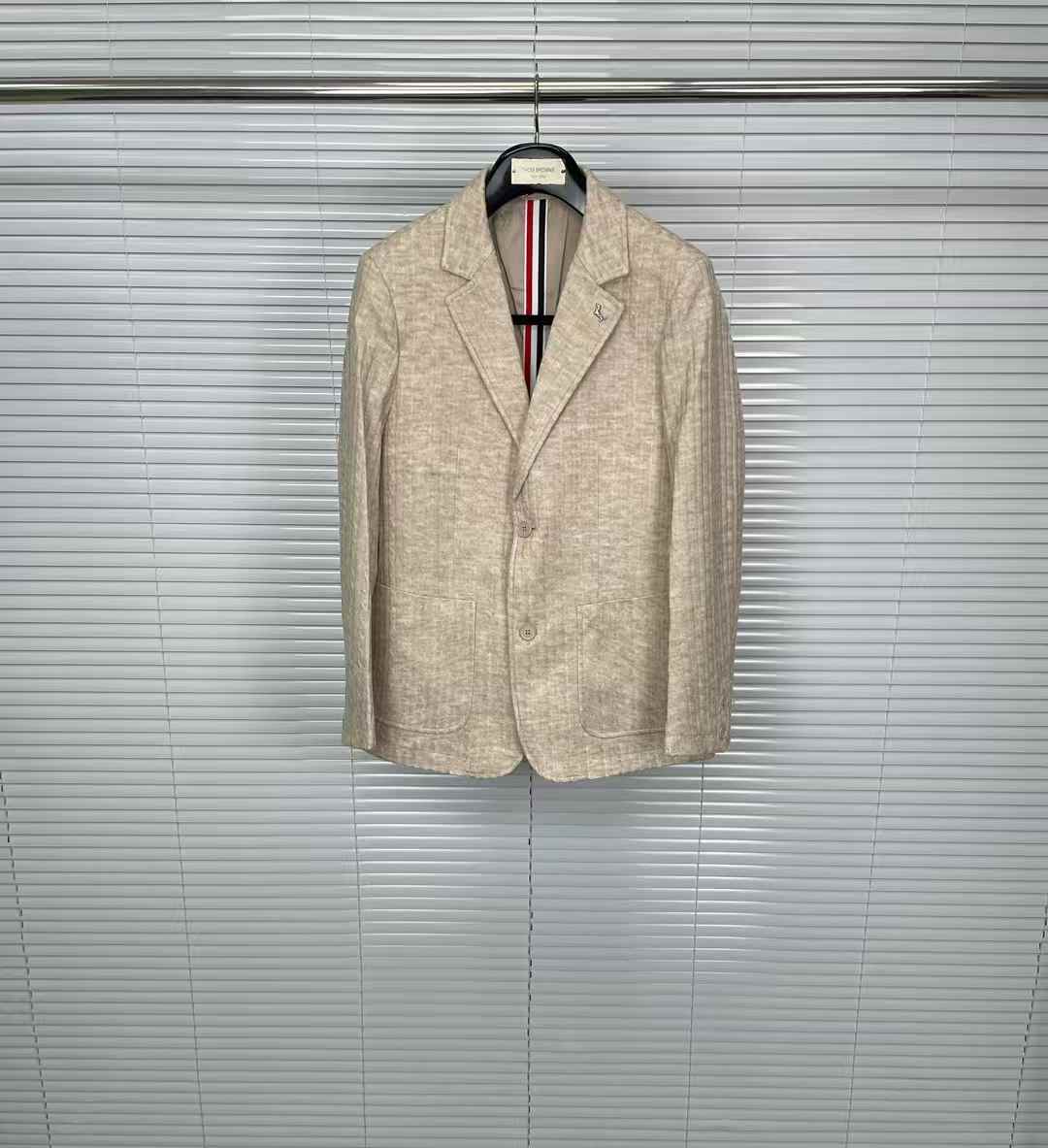 thom browne men's beige linen-blend blazer