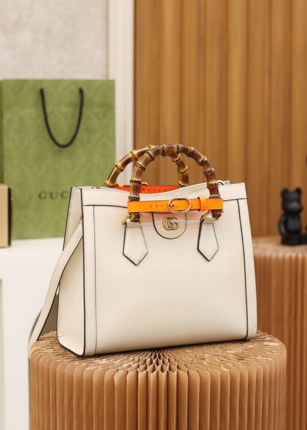 Gucci Diana small tote bag in off-white leather with bamboo handles