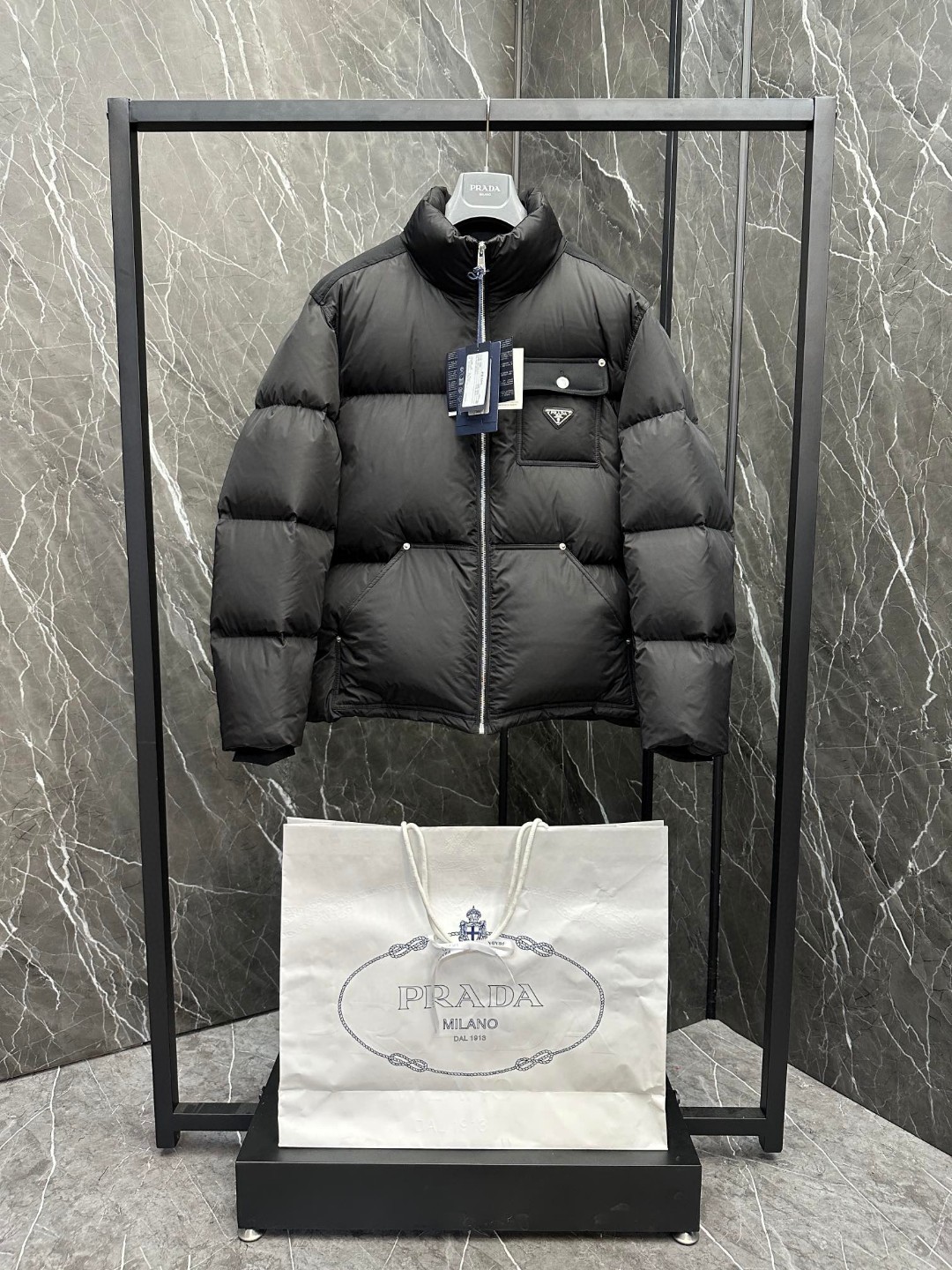 Prada Cropped Re-Nylon Down Jacket black