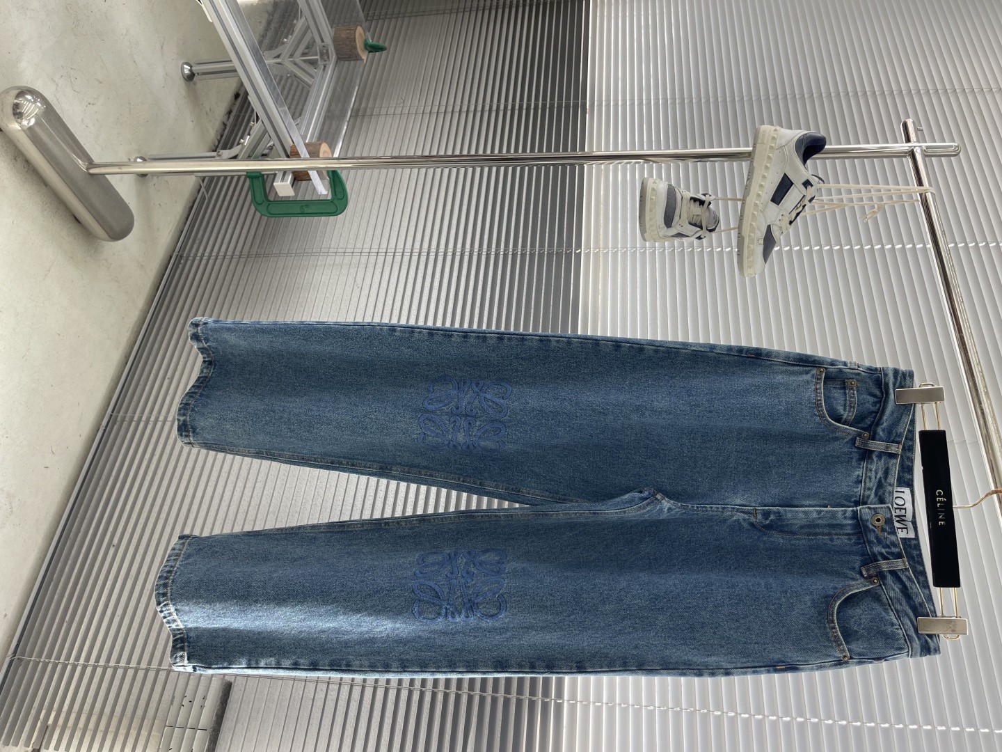 loewe women's blue wide-leg denim jeans