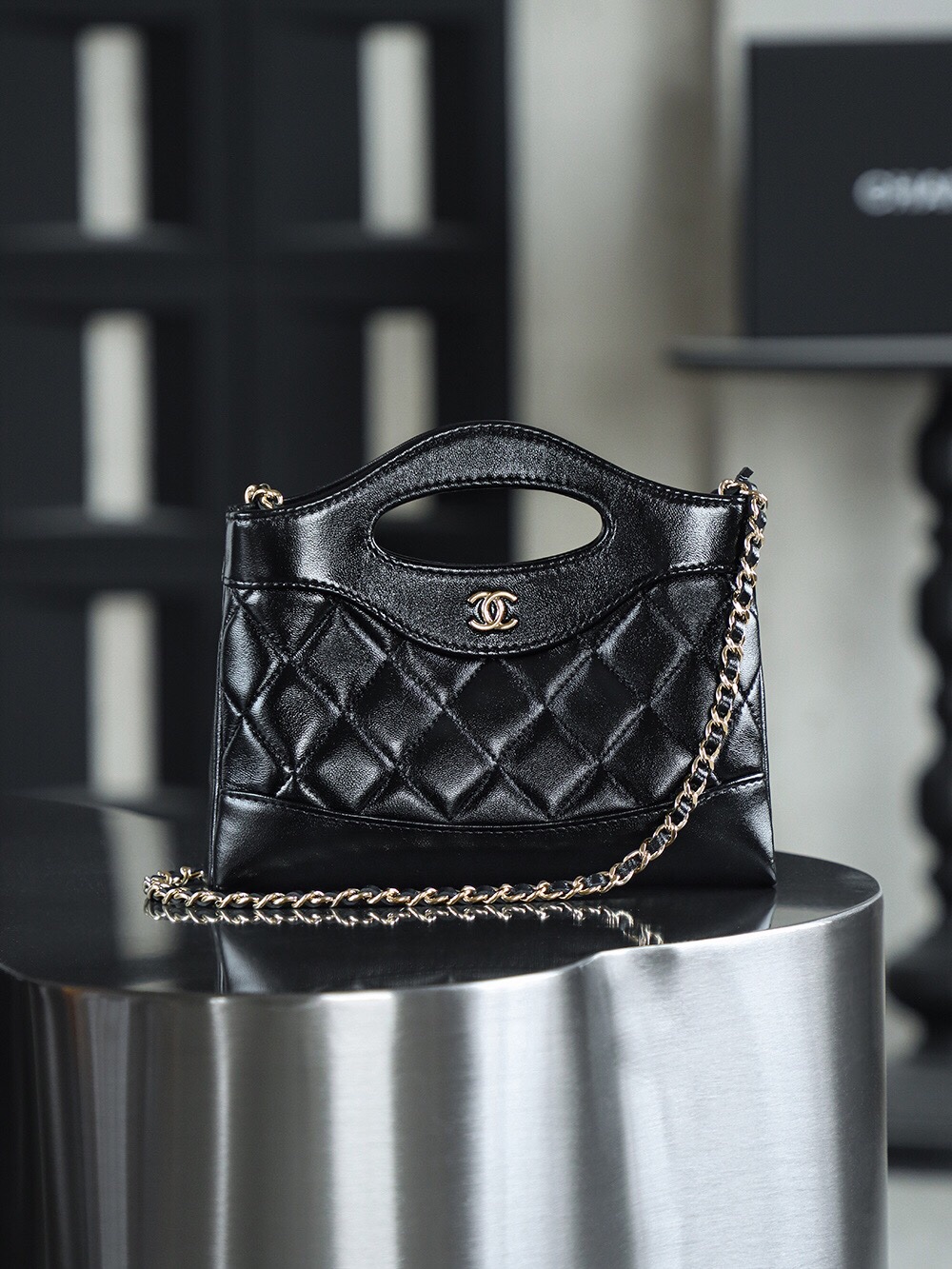 Chanel Nano 31 Bag Authentication Edition 14K Pale Black Bonaudo Leather Gold Size 20*17.5*3.5cm