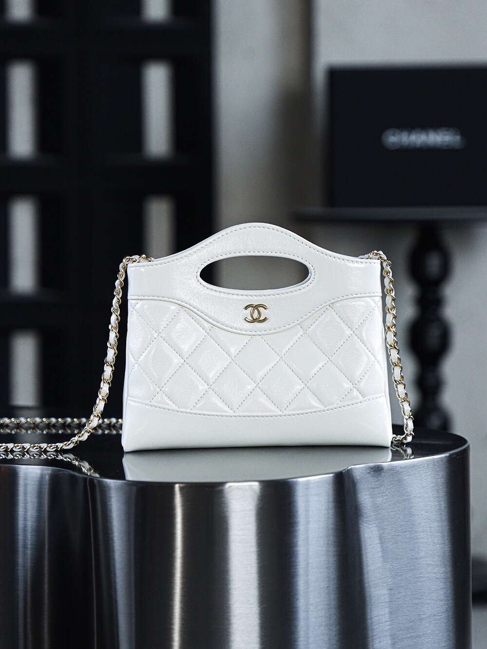 Chanel Nano 31 Bag Authentication Edition 14K Pale White Bonaudo Leather Gold Size 20*17.5*3.5cm