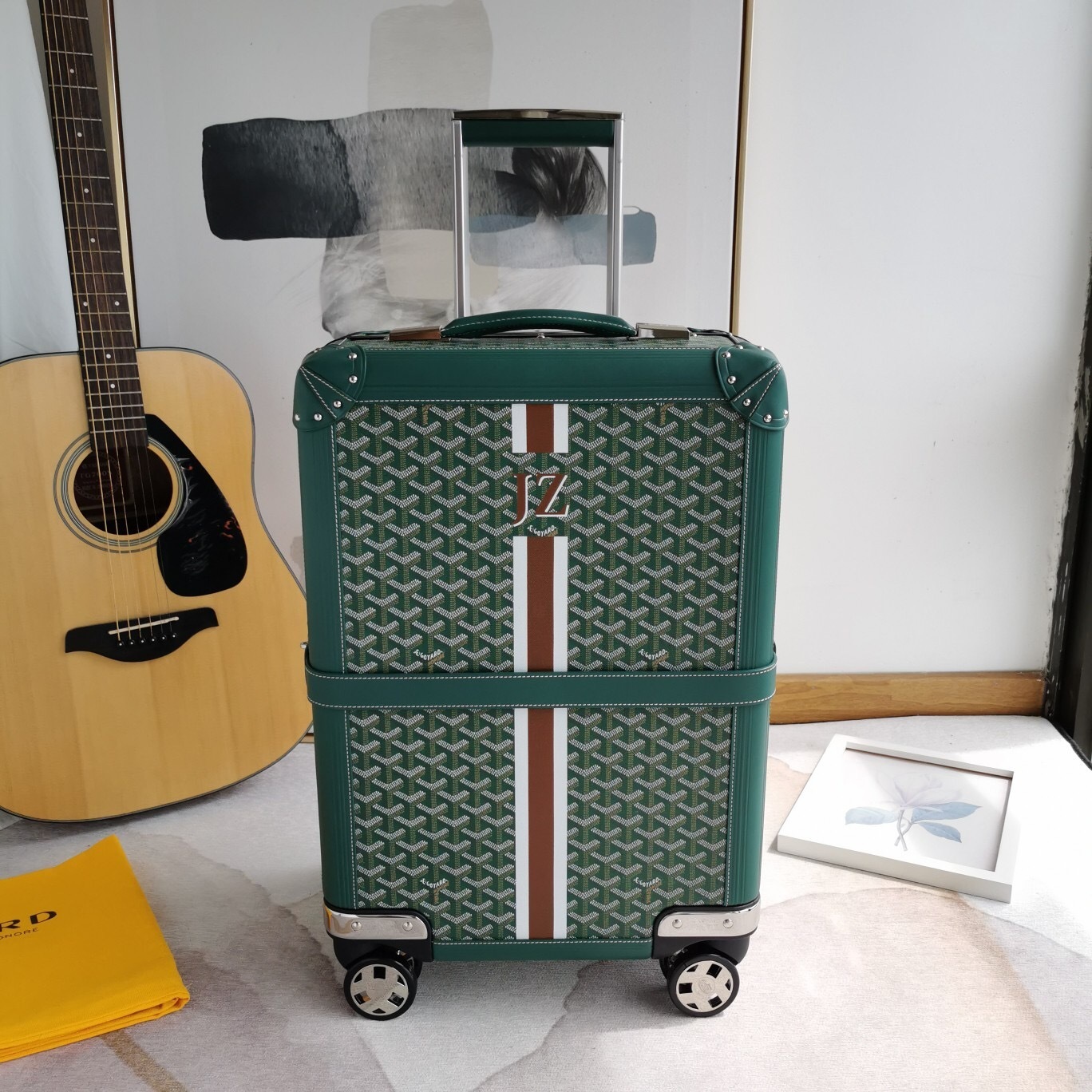 Goyard Bourget PM trolley case in green Goyardine canvas