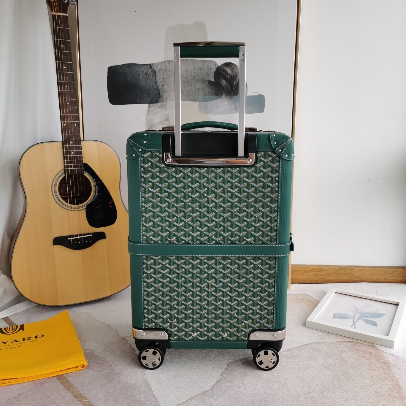 Goyard Bourget PM trolley case in green Goyardine canvas and Clamecy cowhide