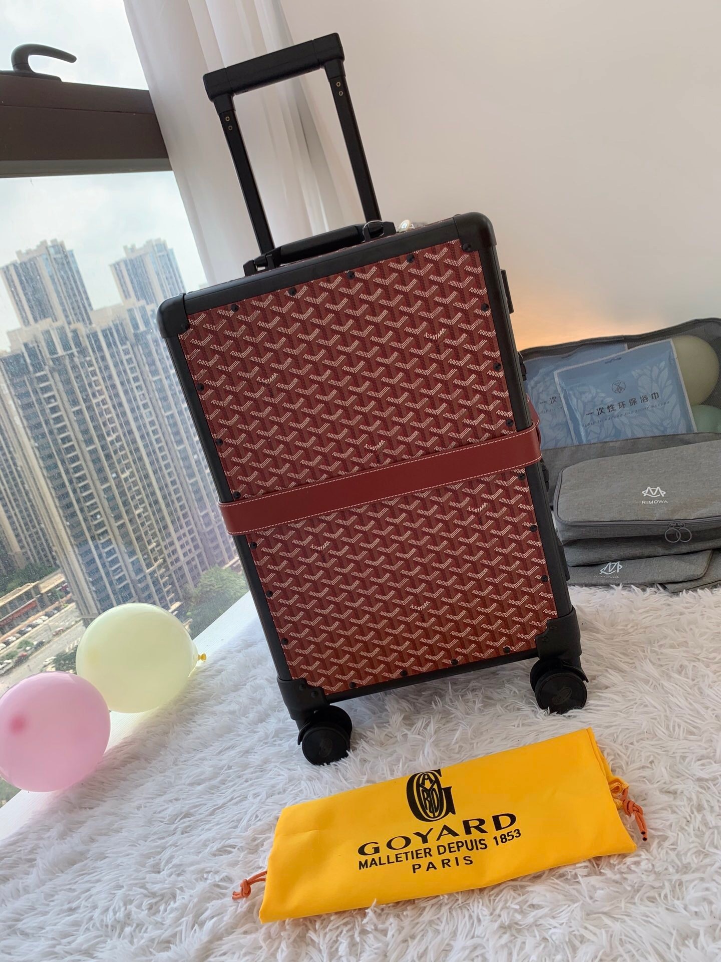 Goyard Monogram Red Wheeled Luggage bag