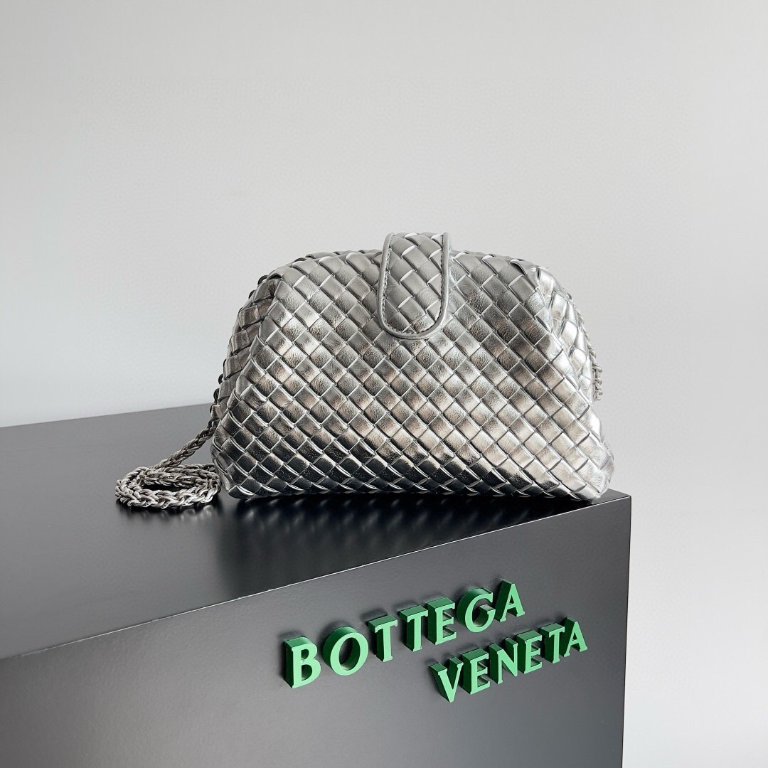 Bottega Veneta Lauren 1980 clutch bag in silver metallic intrecciato leather