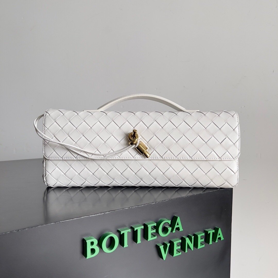 Bottega Veneta Andiamo Long Clutch in white intrecciato leather