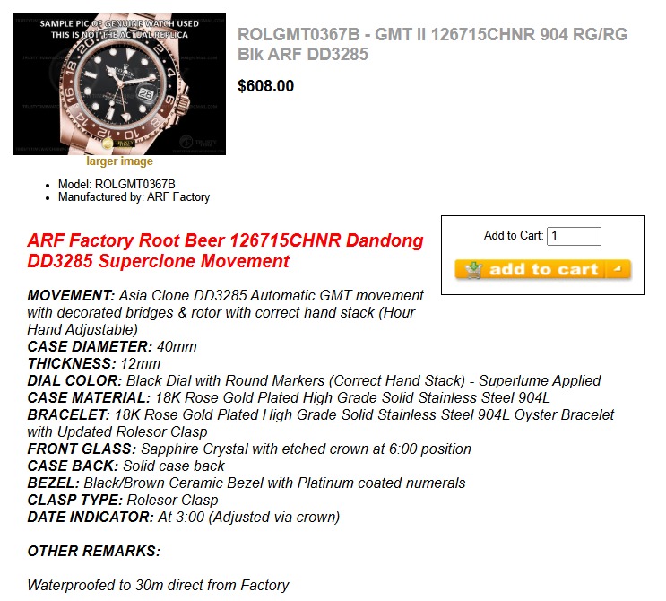 ROLGMT0367B - GMT II 126715CHNR 904 RG/RG Blk ARF DD3285 $608
