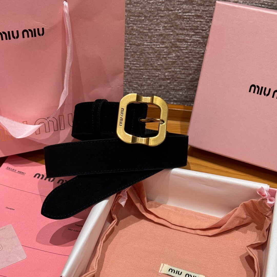 Miu Miu velvet belt with a gold-tone buckle