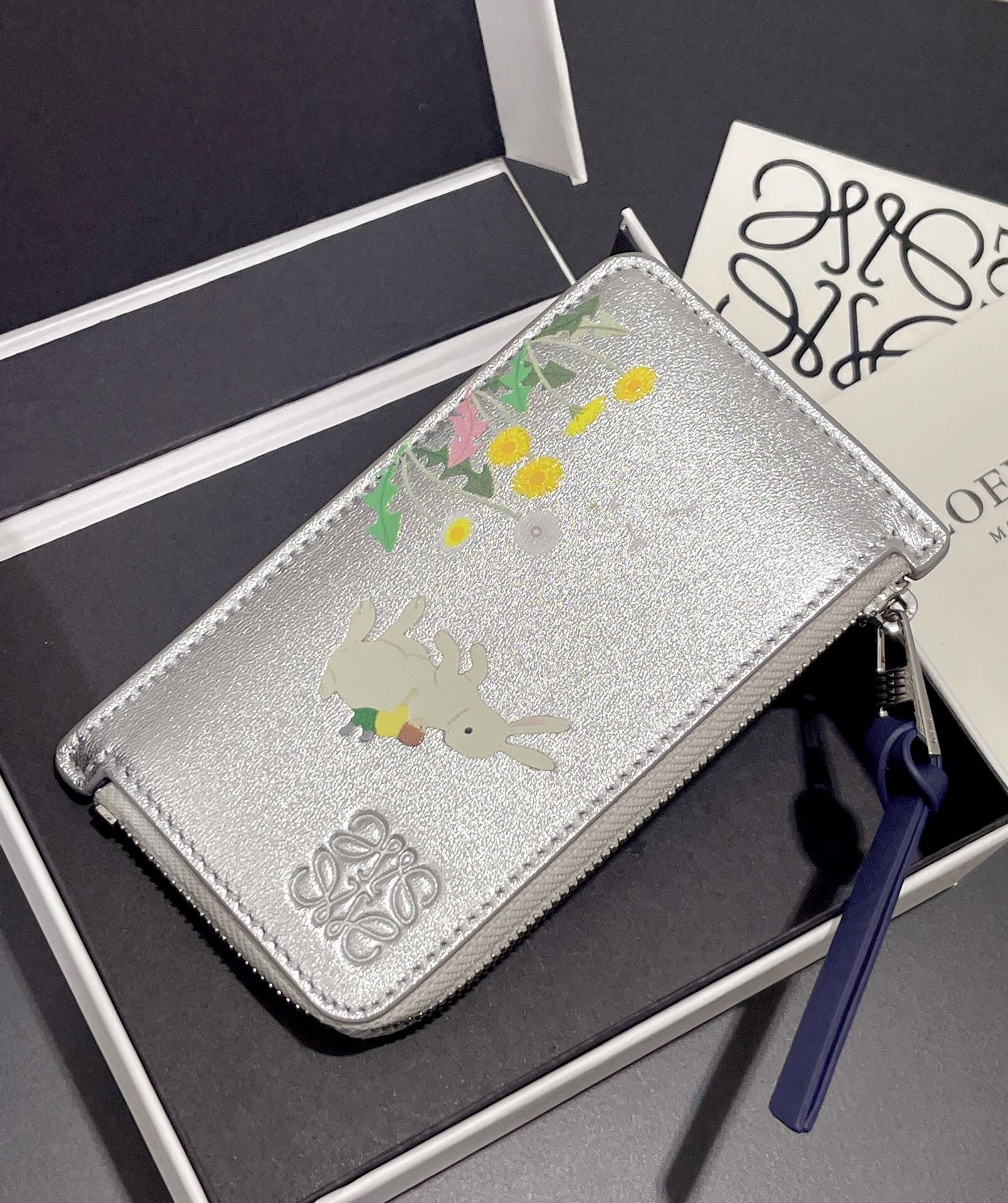Loewe x Suna Fujita leather bunnies card and coin case in a silver color