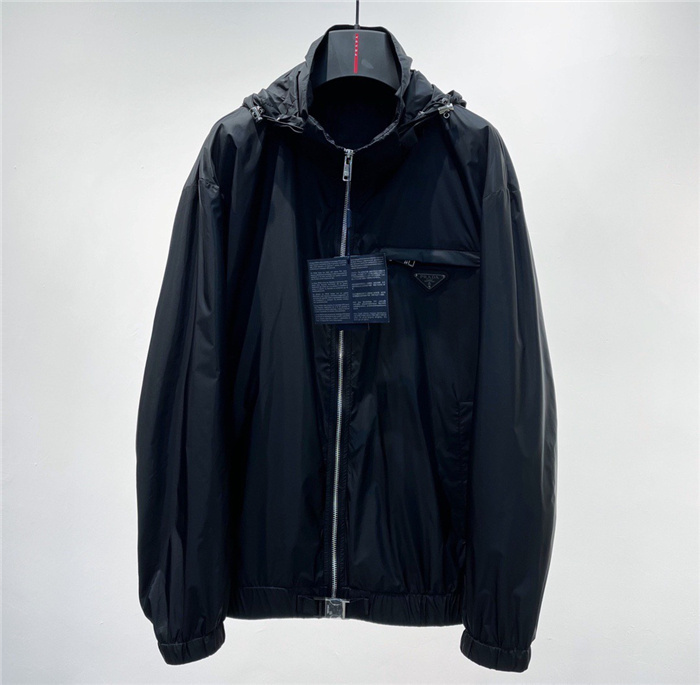 Prada Re-Nylon hooded blouson jacket in black regenerated nylon